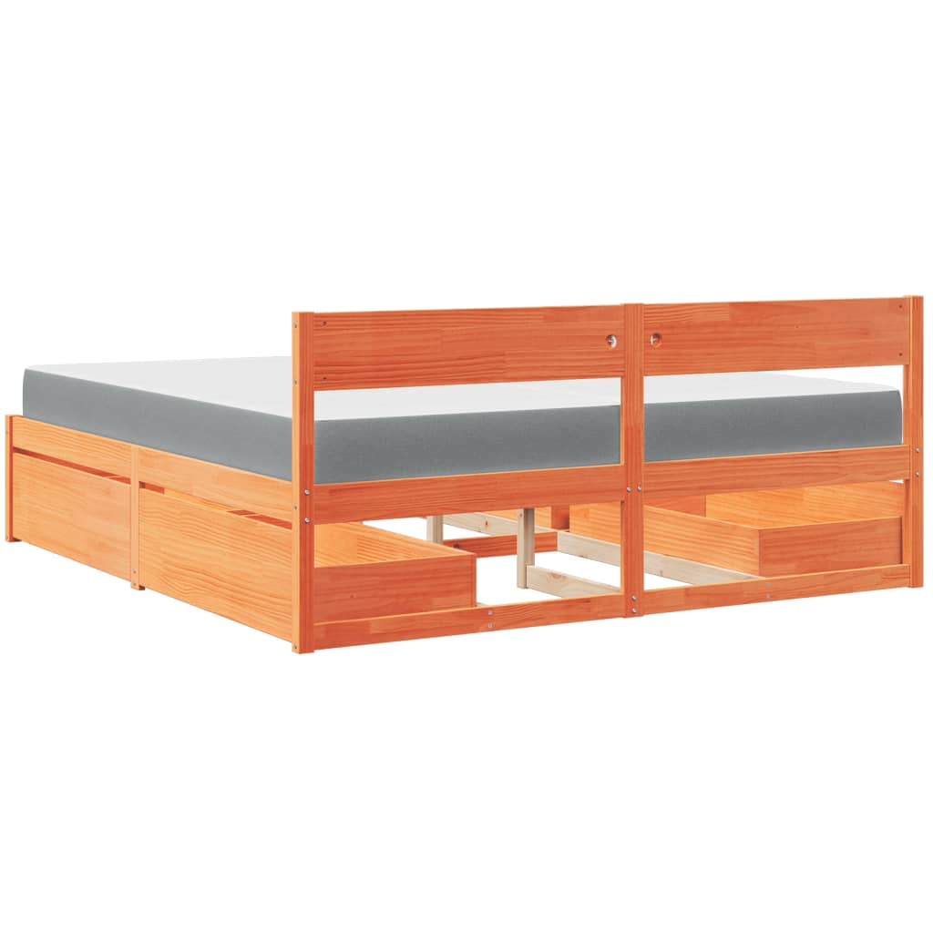 Bed with Drawers and Mattress Wax Brown 200x200 cm Solid Wood Pine