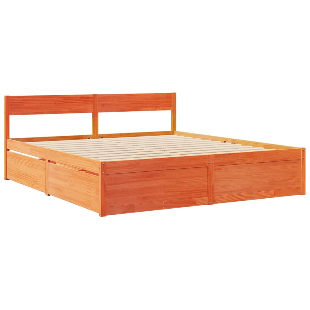 Bed with Drawers and Mattress Wax Brown 200x200 cm Solid Wood Pine