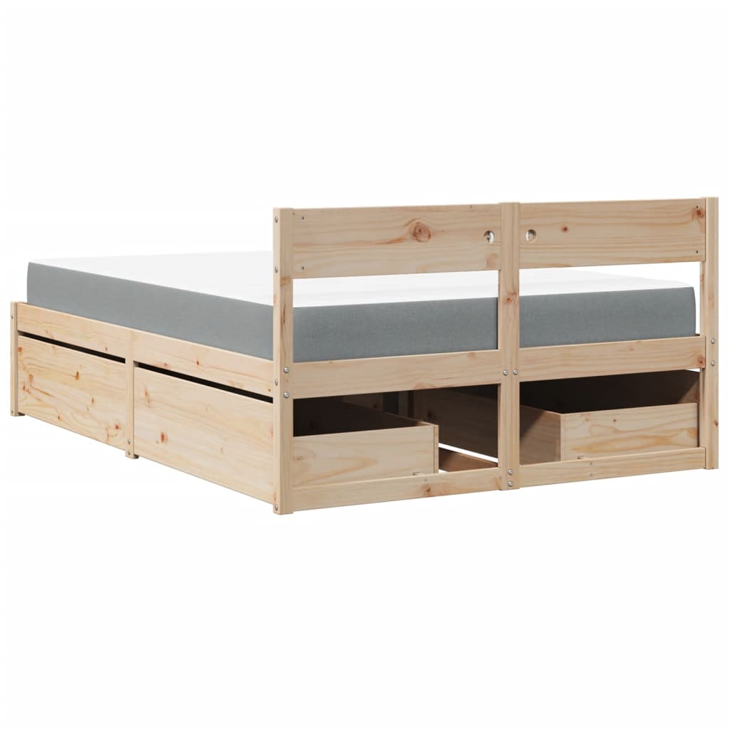 Bed with Drawers and Mattress 120x200 cm Solid Wood Pine