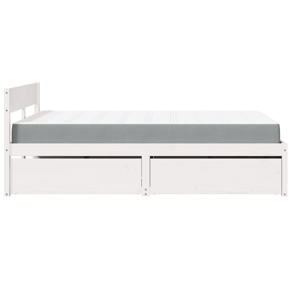 Bed with Drawers and Mattress White 120x200 cm Solid Wood Pine