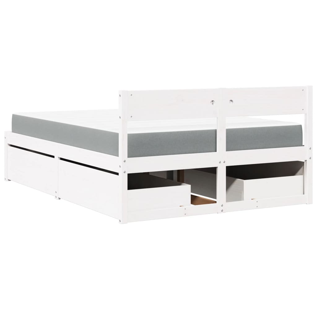 Bed with Drawers and Mattress White 120x200 cm Solid Wood Pine