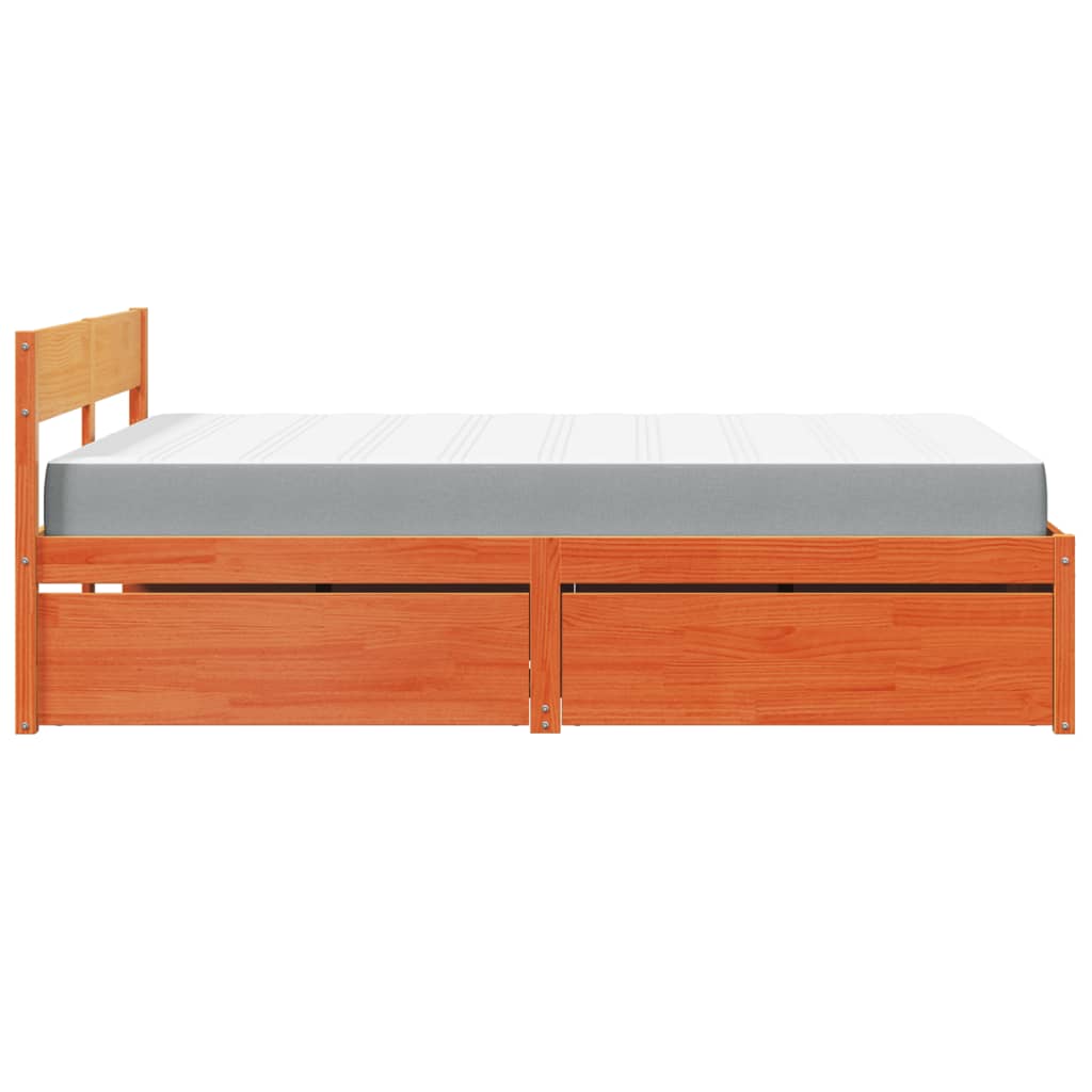 Bed with Drawers and Mattress Wax Brown 120x200 cm Solid Wood Pine