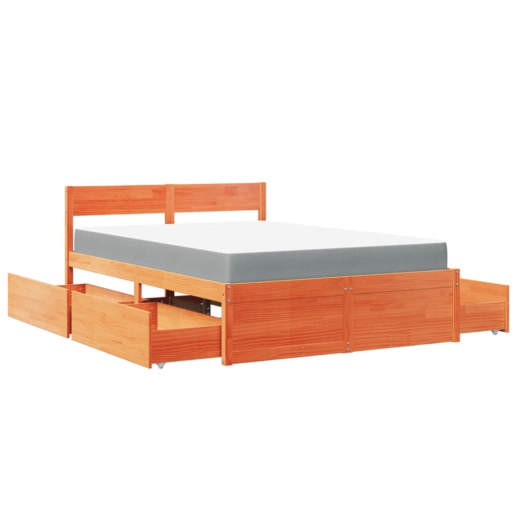 Bed with Drawers and Mattress Wax Brown 120x200 cm Solid Wood Pine