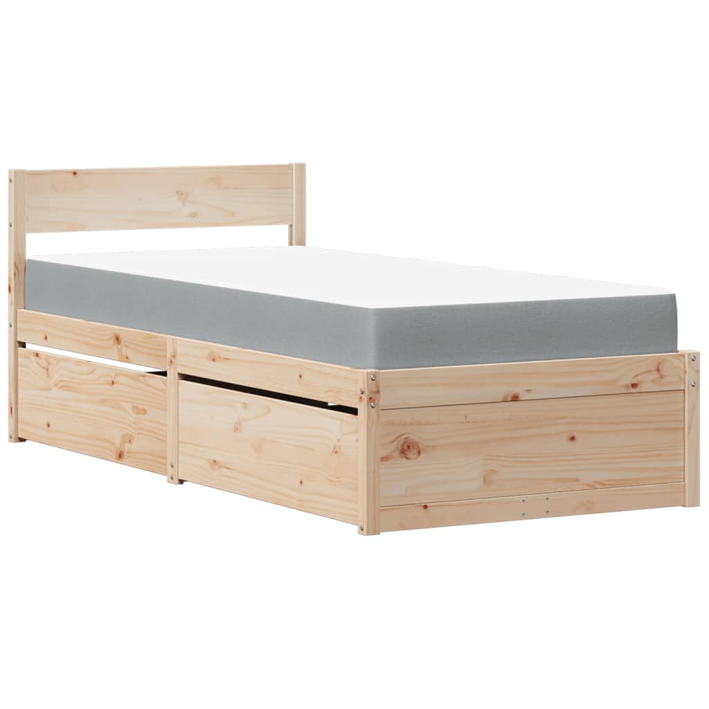 Bed with Drawers and Mattress 100x200 cm Solid Wood Pine