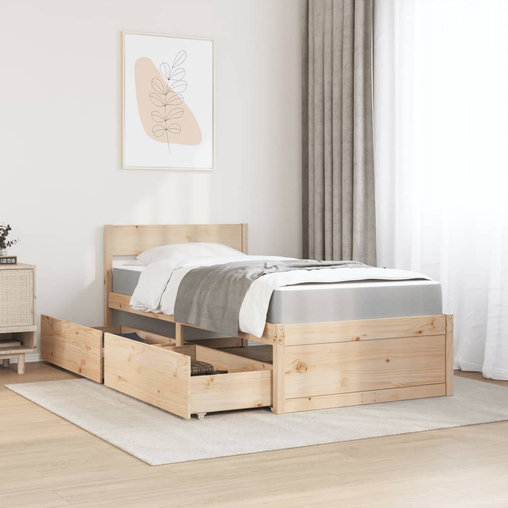 Bed with Drawers and Mattress 100x200 cm Solid Wood Pine