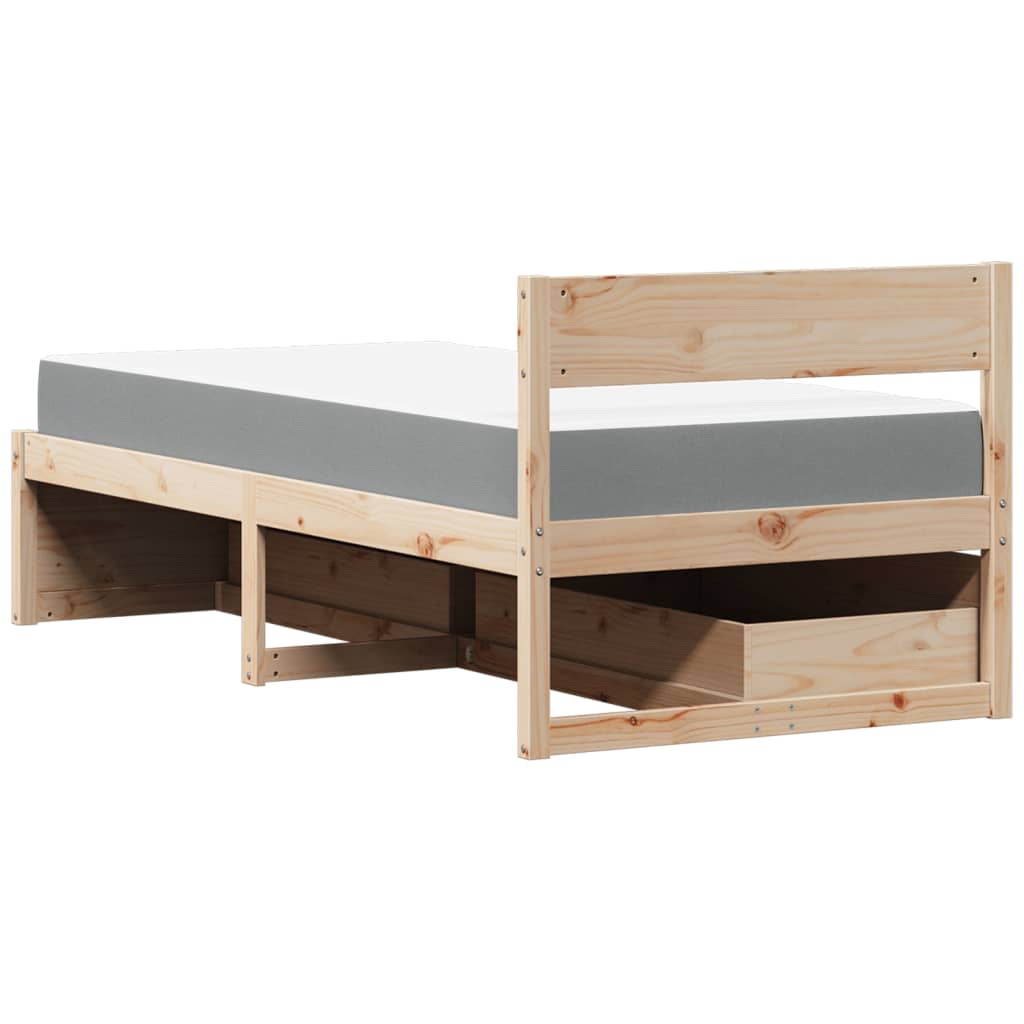 Bed with Drawers and Mattress 100x200 cm Solid Wood Pine