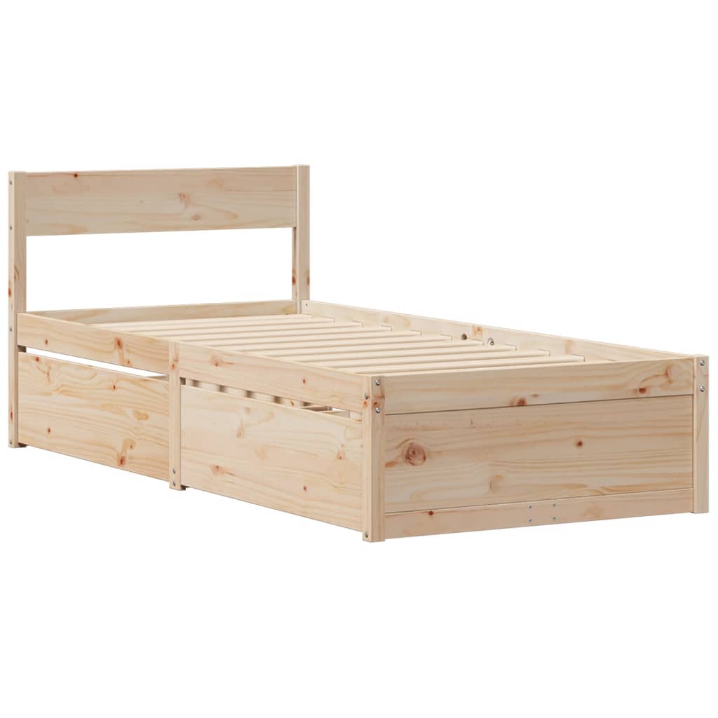 Bed with Drawers and Mattress 100x200 cm Solid Wood Pine