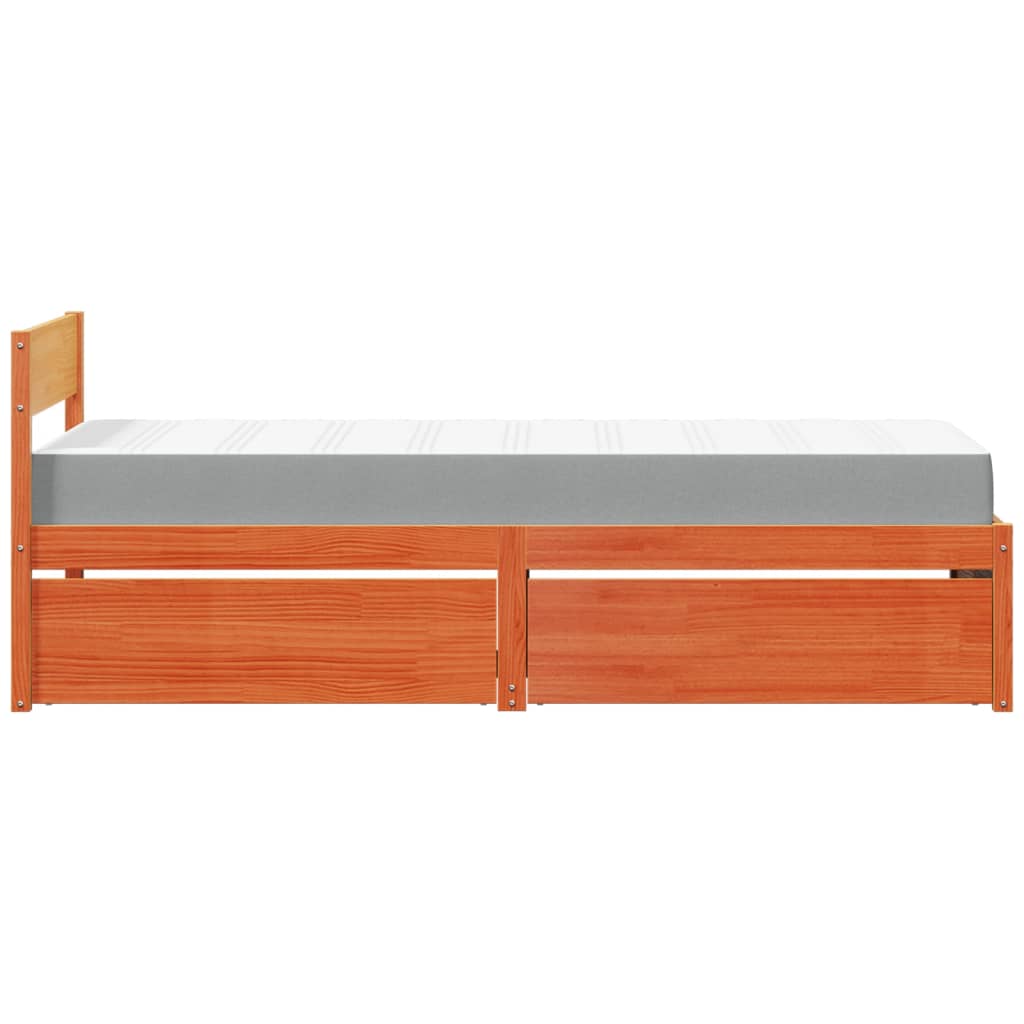 Bed with Drawers and Mattress Wax Brown 90x200 cm Solid Wood Pine