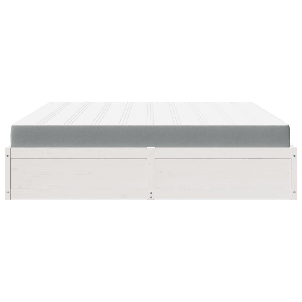 Bed with Mattress White 200x200 cm Solid Wood Pine