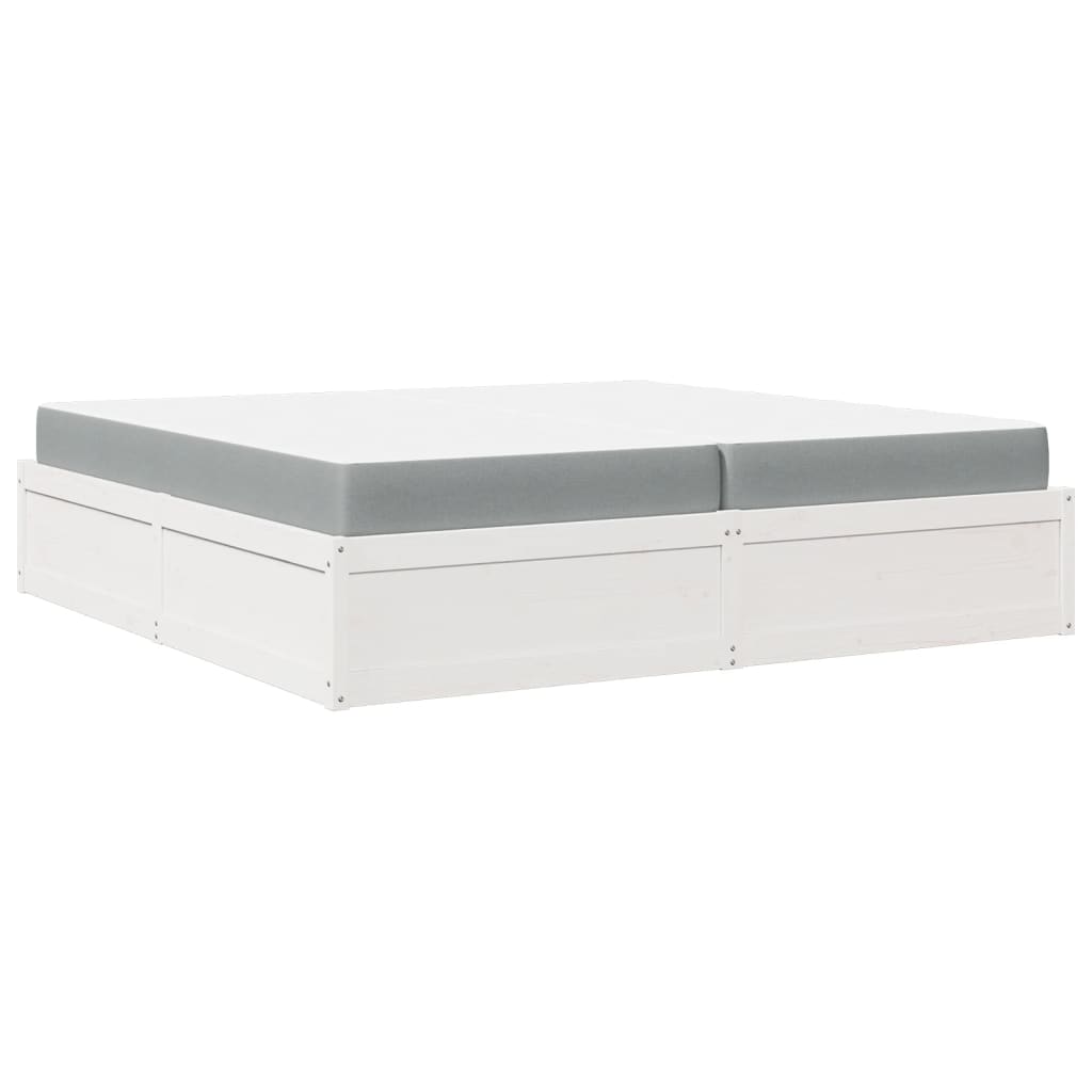Bed with Mattress White 200x200 cm Solid Wood Pine