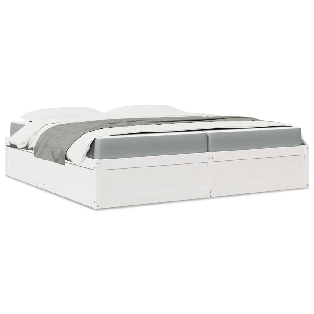 Bed with Mattress White 200x200 cm Solid Wood Pine