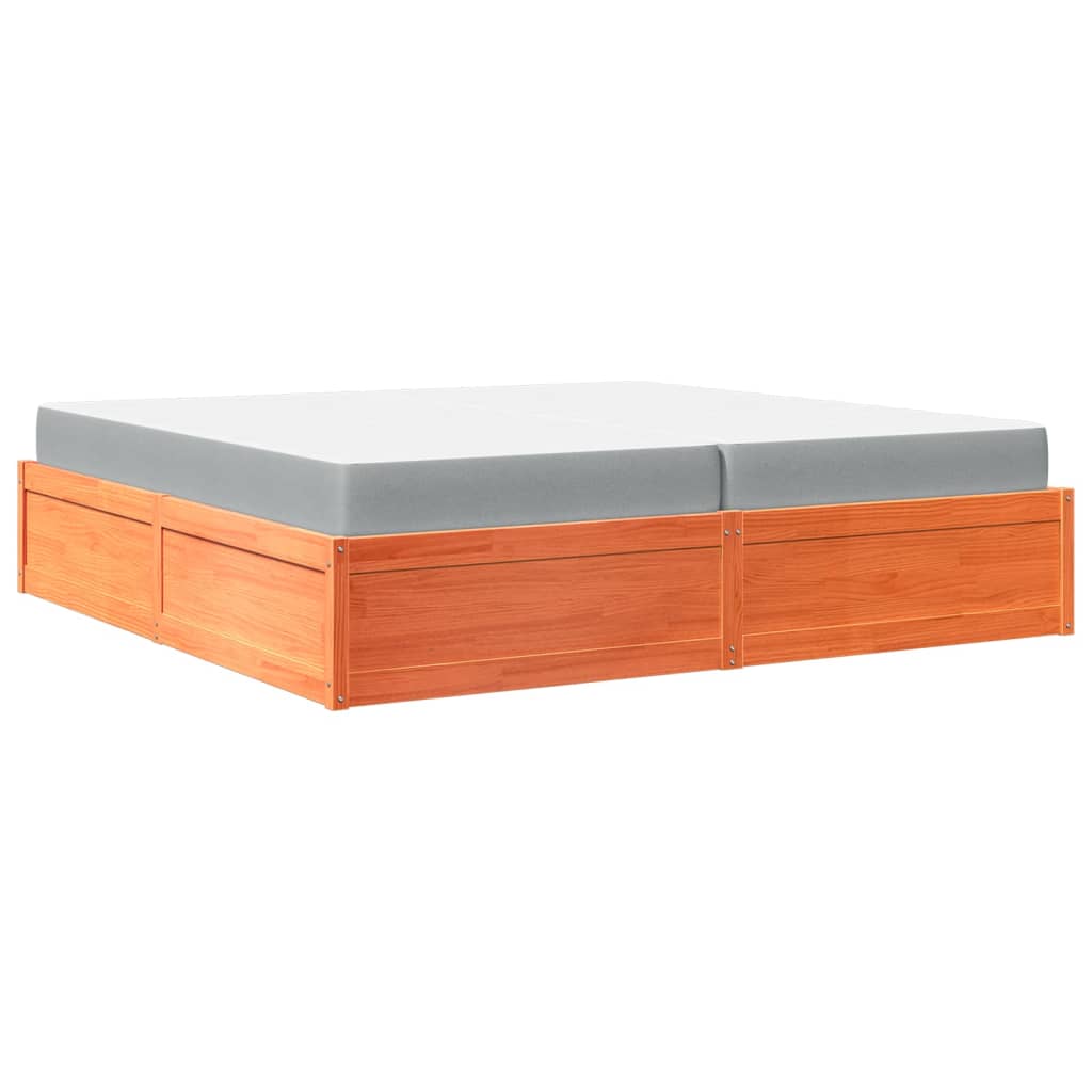 Bed with Mattress Wax Brown 200x200 cm Solid Wood Pine
