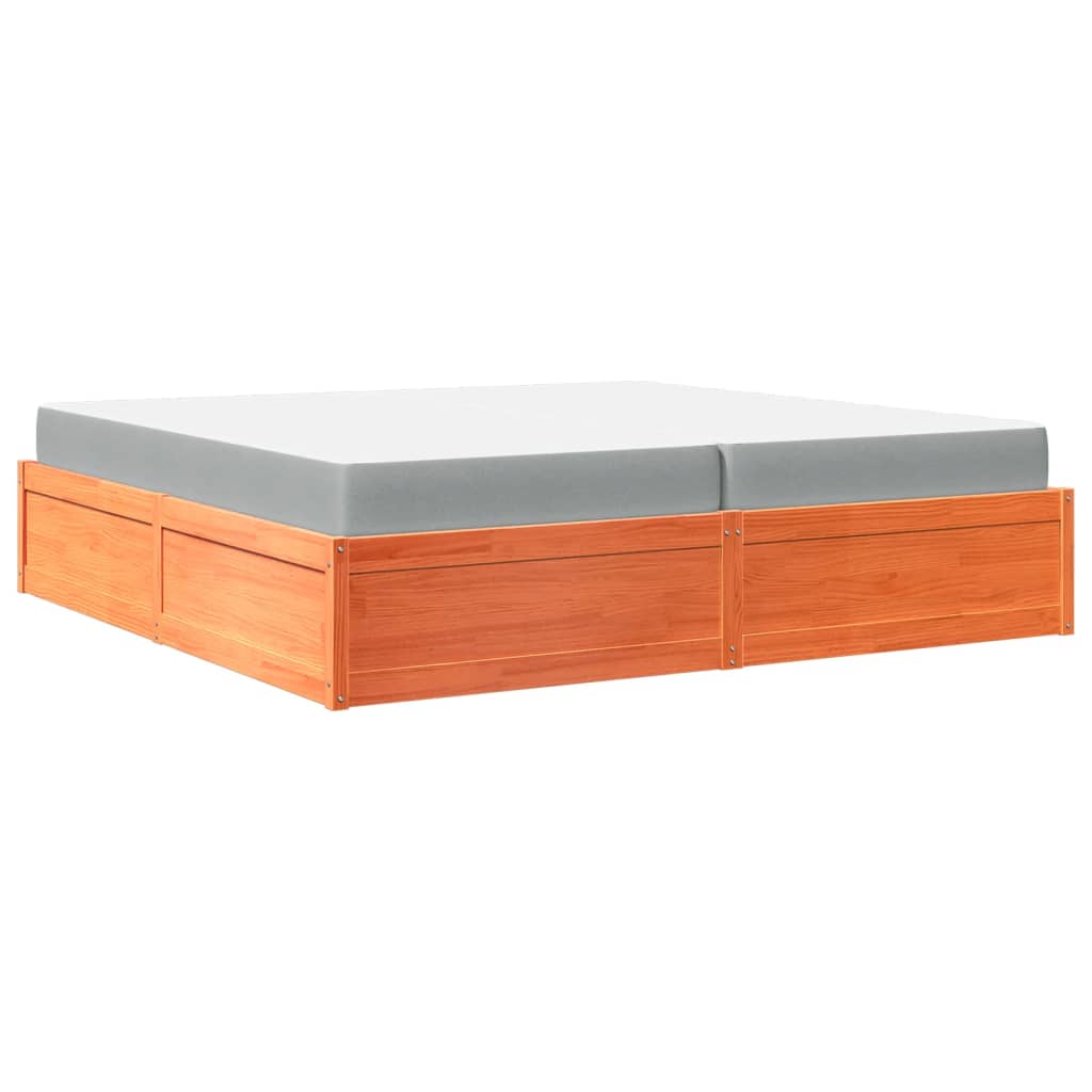 Bed with Mattress Wax Brown 200x200 cm Solid Wood Pine