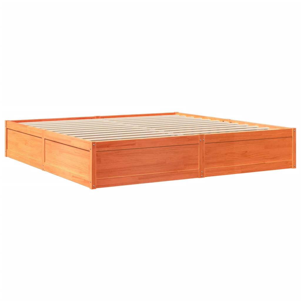 Bed with Mattress Wax Brown 200x200 cm Solid Wood Pine