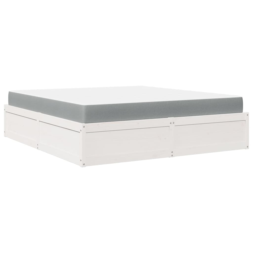 Bed with Mattress White 180x200 cm Super King Solid Wood Pine