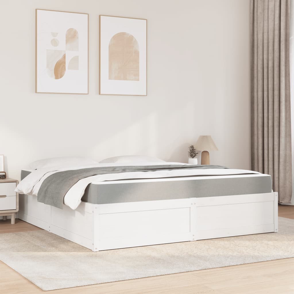Bed with Mattress White 180x200 cm Super King Solid Wood Pine