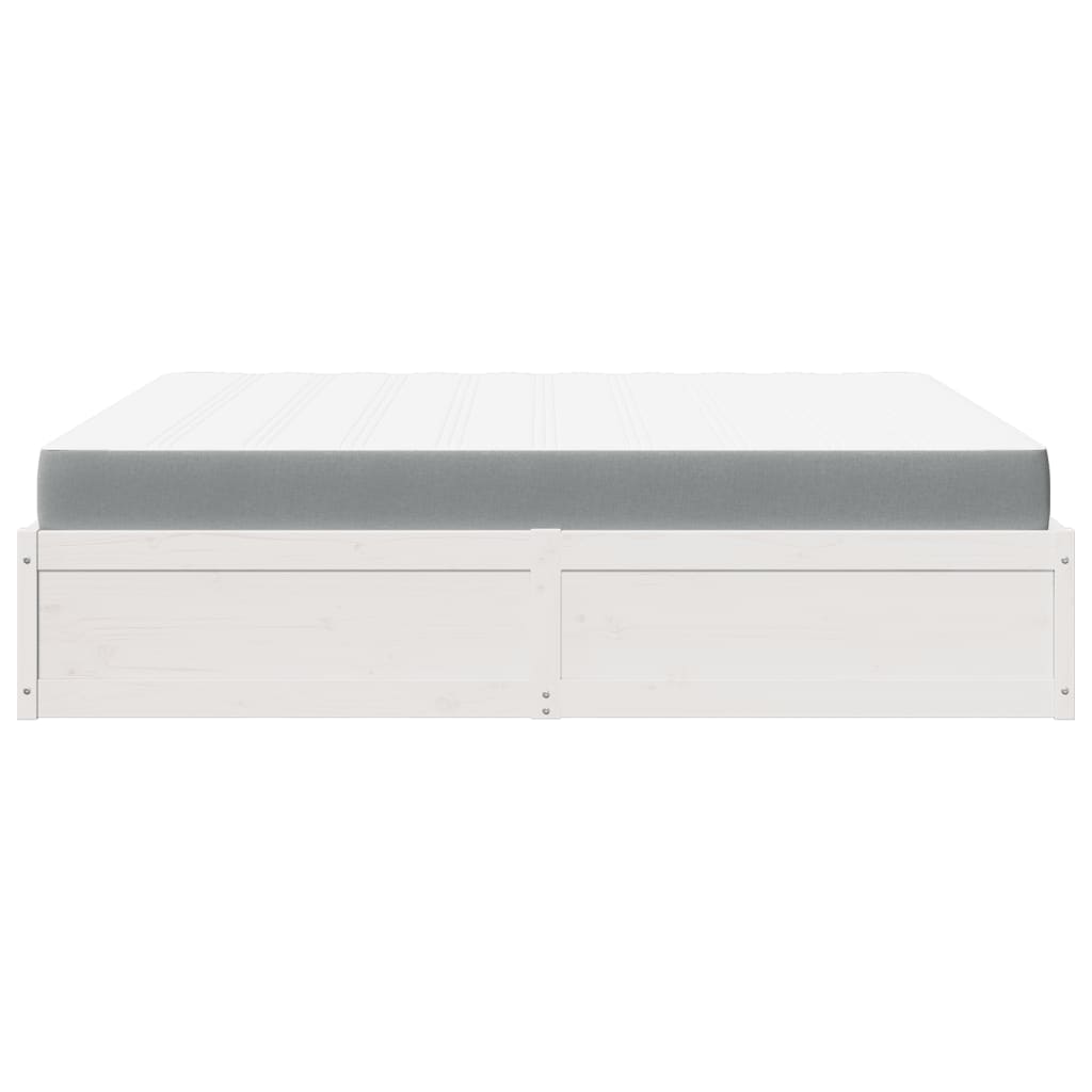 Bed with Mattress White 180x200 cm Super King Solid Wood Pine