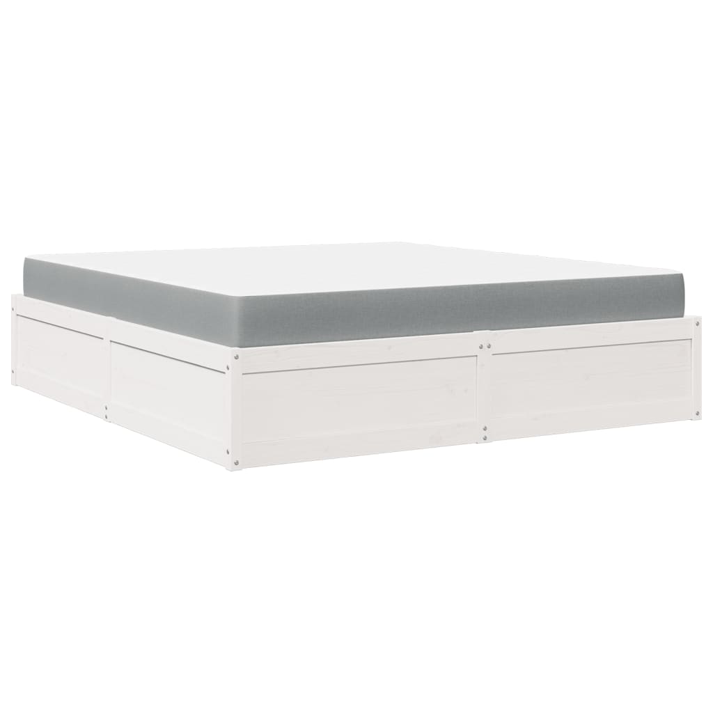 Bed with Mattress White 180x200 cm Super King Solid Wood Pine
