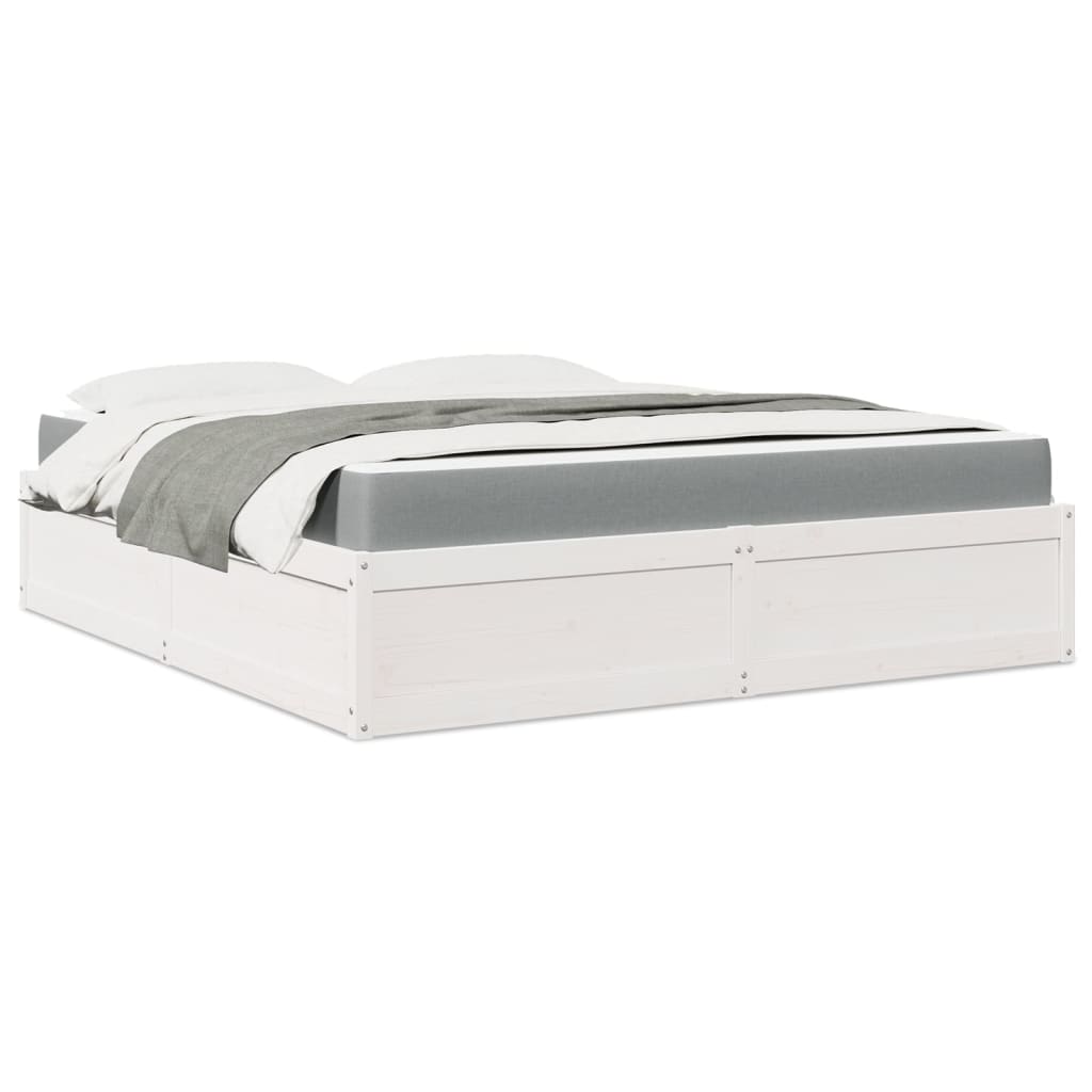 Bed with Mattress White 180x200 cm Super King Solid Wood Pine