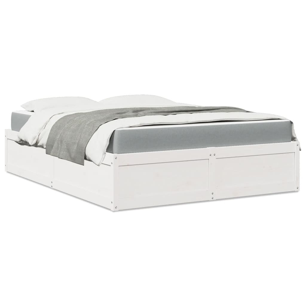 Bed with Mattress White 140x200 cm Solid Wood Pine