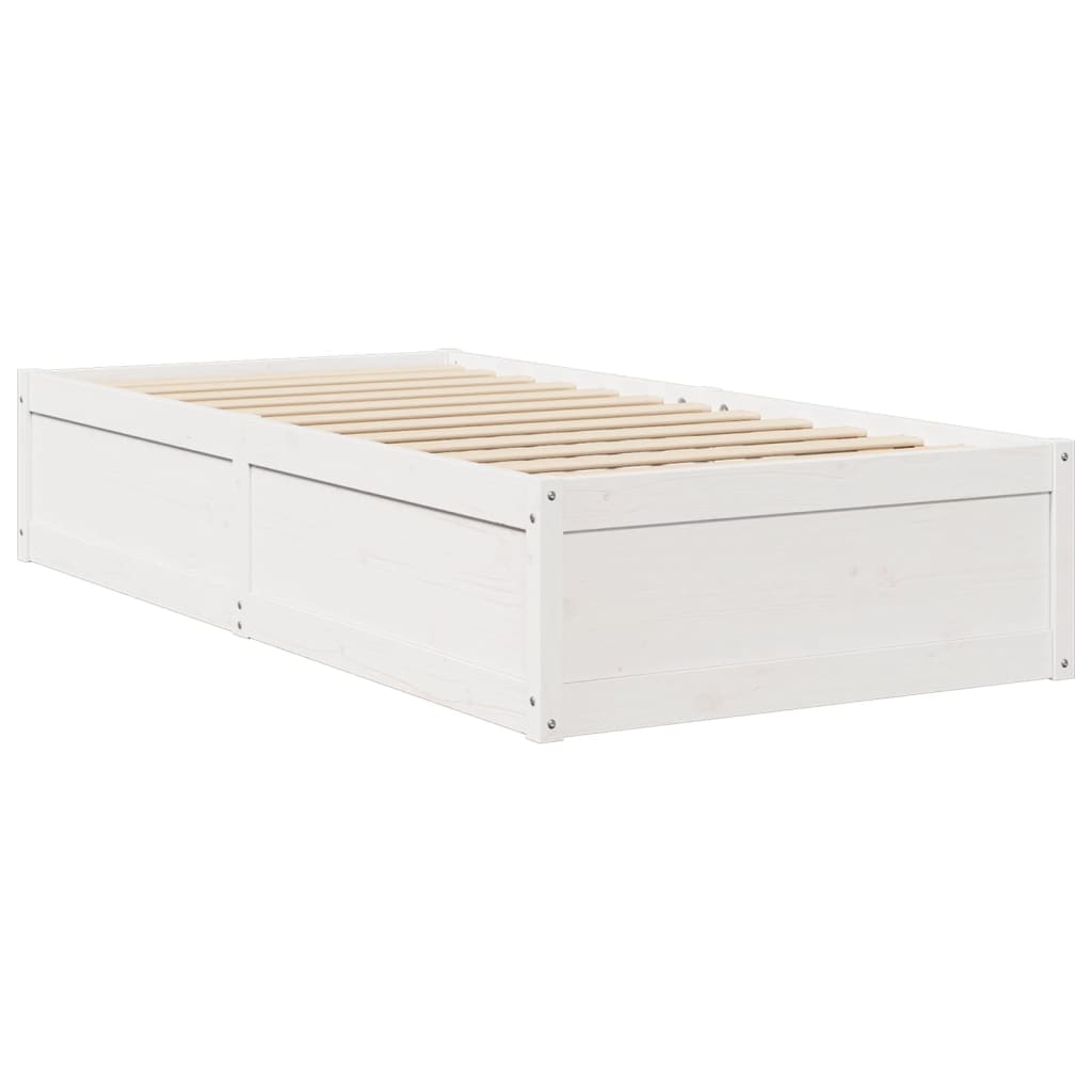 Bed with Mattress White 90x200 cm Solid Wood Pine
