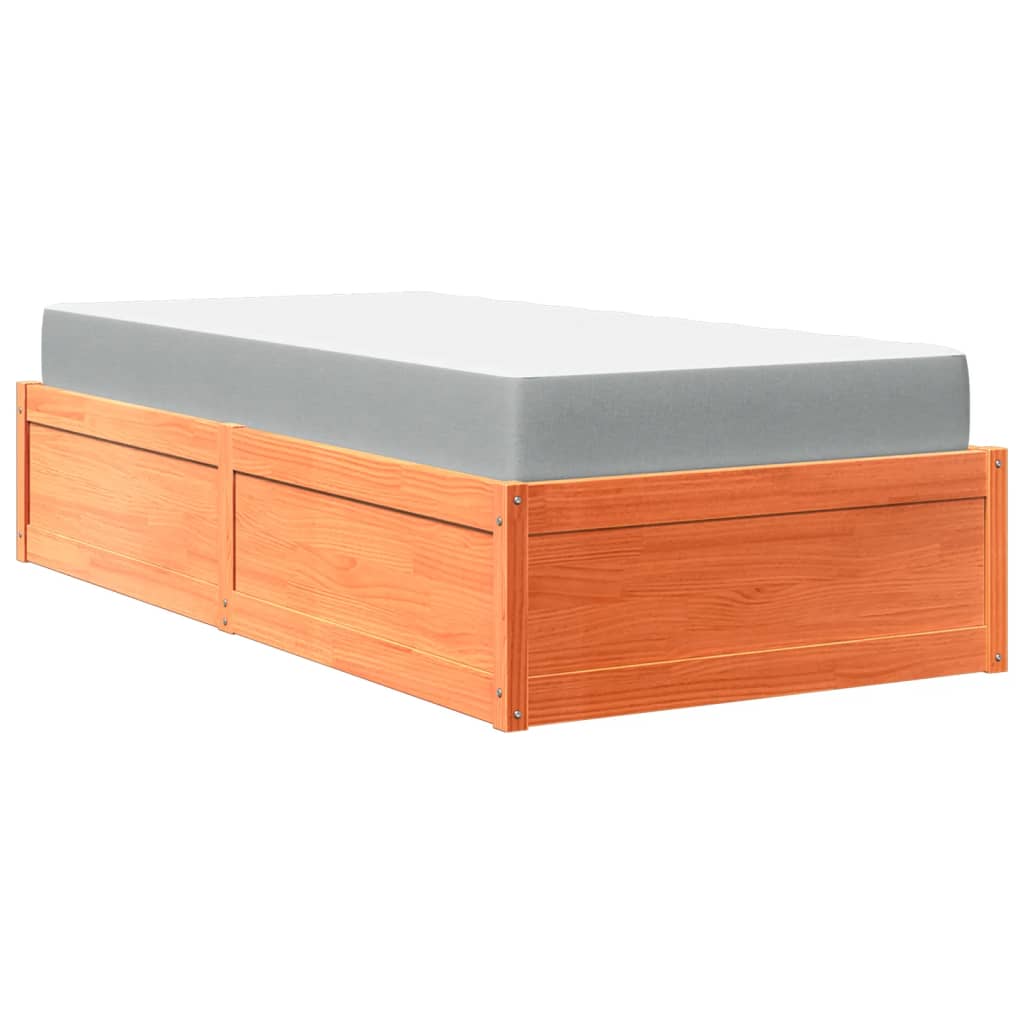 Bed with Mattress Wax Brown 90x200 cm Solid Wood Pine