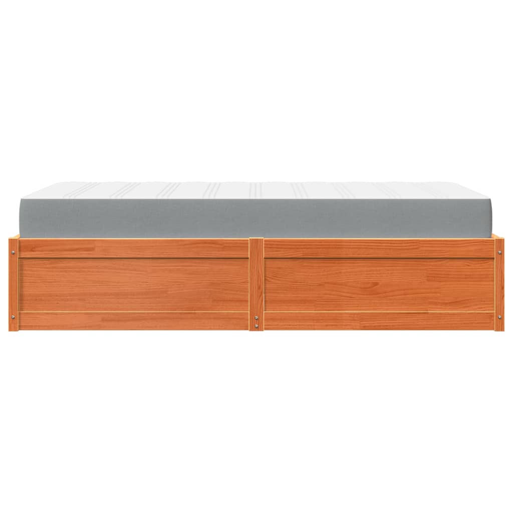 Bed with Mattress Wax Brown 90x200 cm Solid Wood Pine