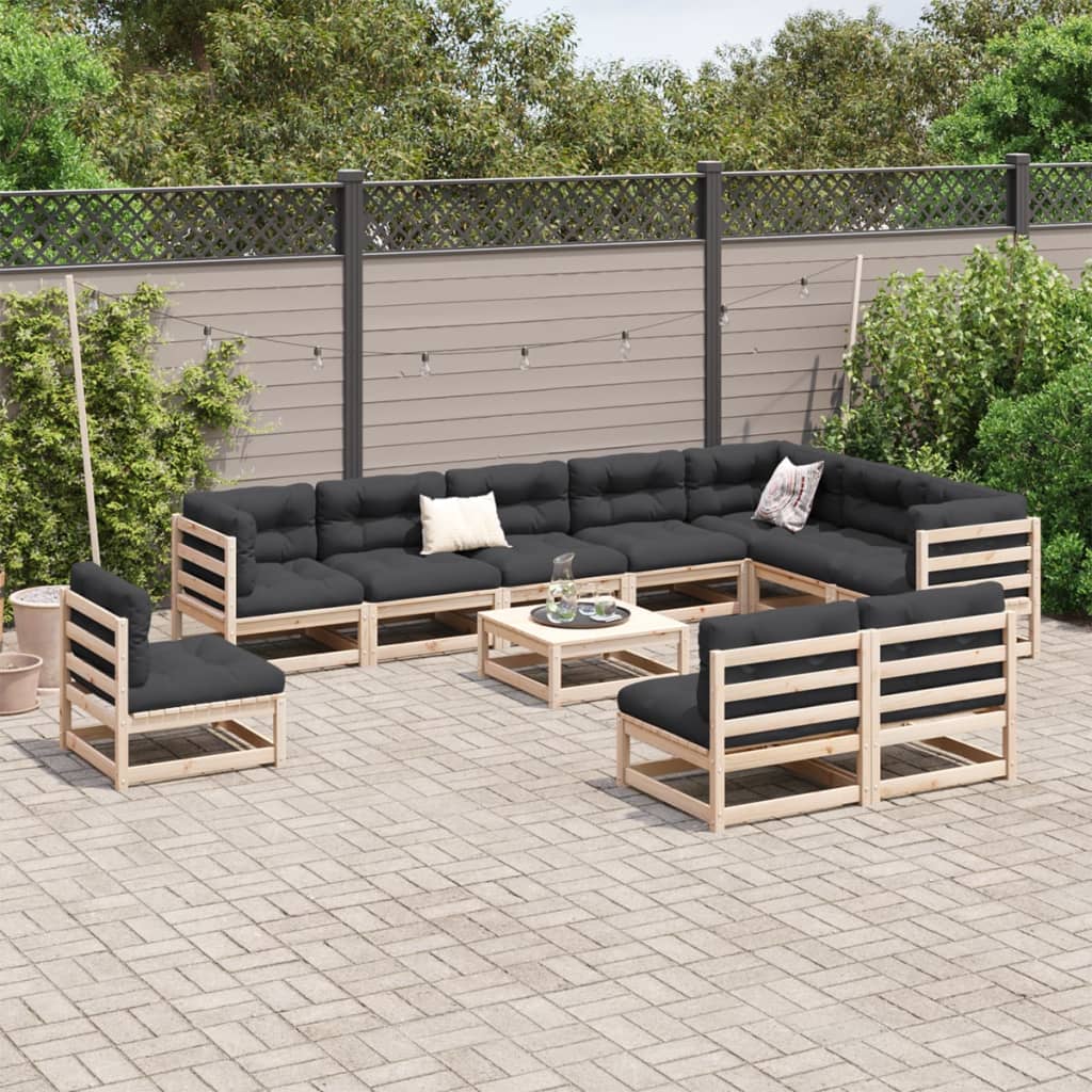 11 Piece Garden Sofa Set Solid Wood Pine