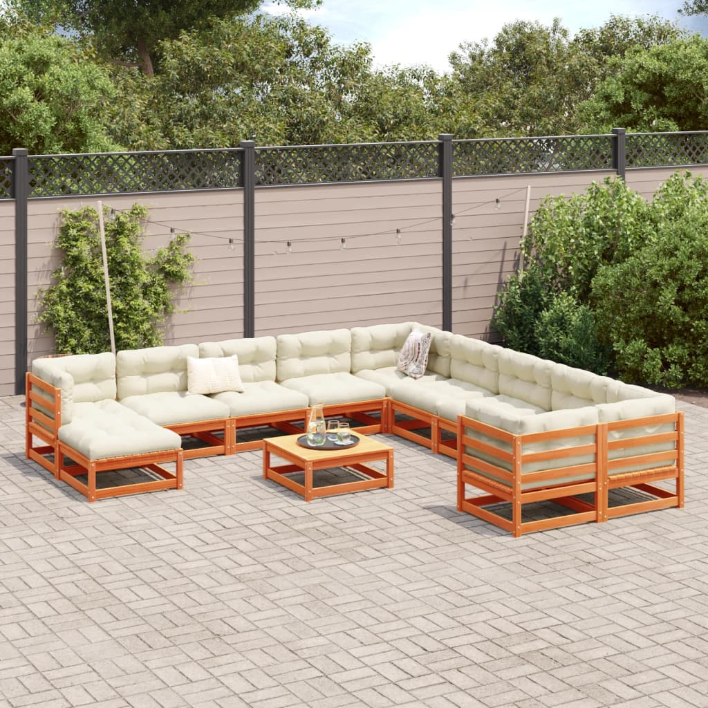 12 Piece Garden Sofa Set Wax Brown Solid Wood Pine
