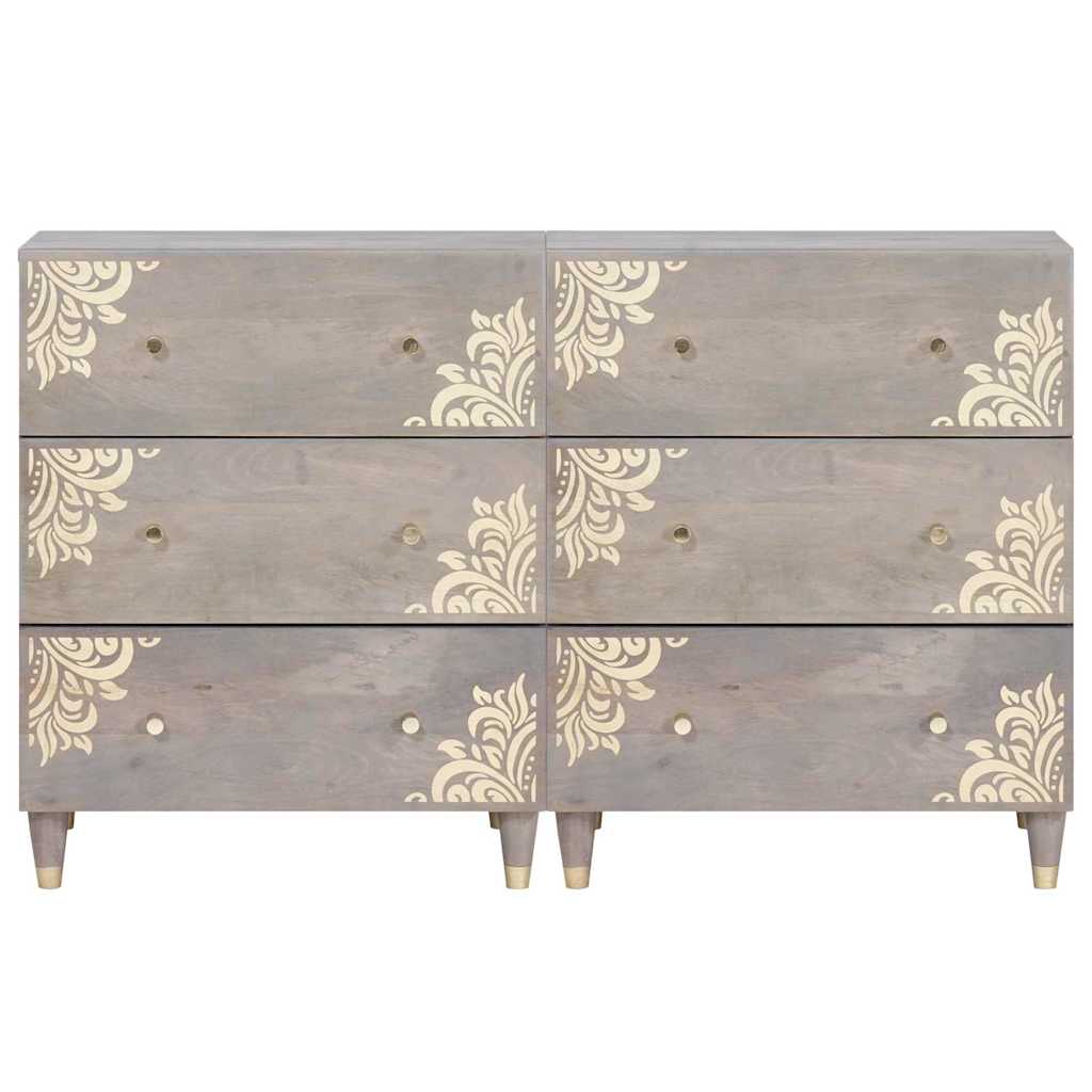 Sideboard 2 pcs Grey 60 x 33.5 x 75 cm Solid Mango wood