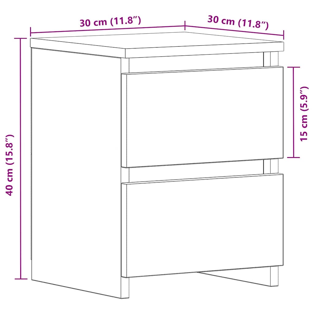 Bedside Cabinet 2 pcs Black oak 30 x 30 x 40 cm Engineered wood