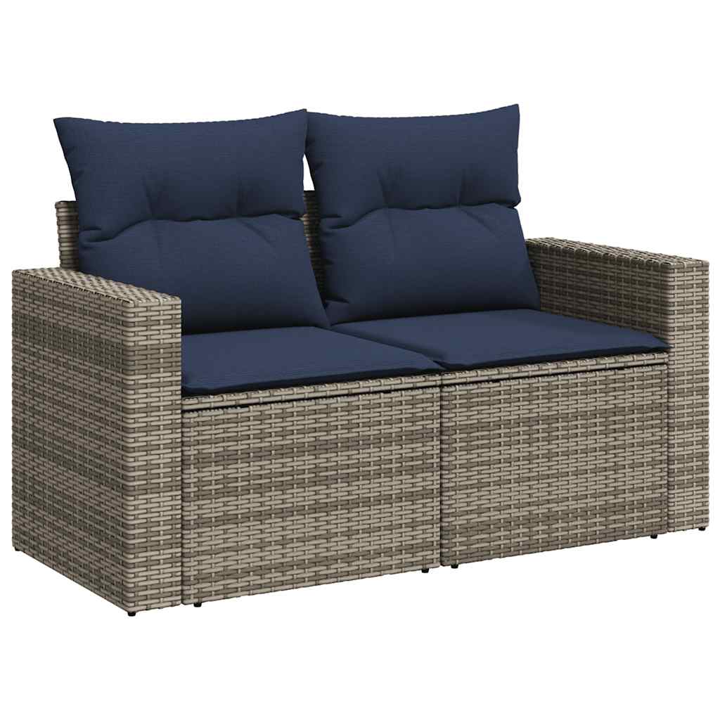 11 Piece Garden Sofa Set with Cushions Grey Poly Rattan Acacia