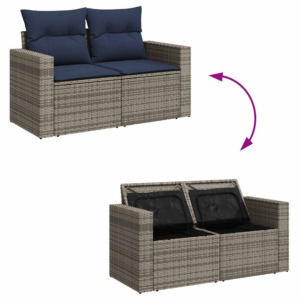 11 Piece Garden Sofa Set with Cushions Grey Poly Rattan Acacia