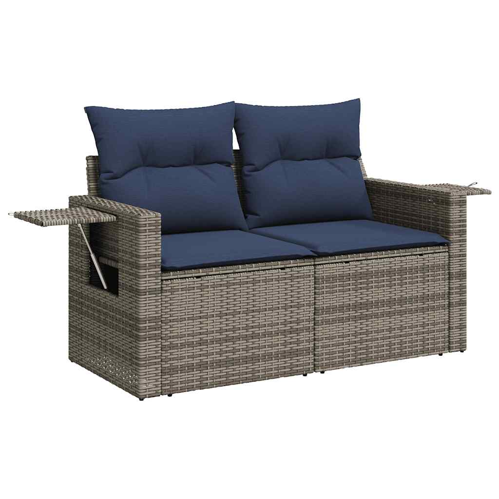 11 Piece Garden Sofa Set with Cushions Grey Poly Rattan Acacia