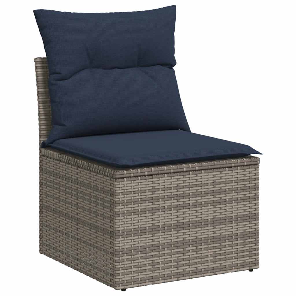 14 Piece Garden Sofa Set with Cushions Grey Poly Rattan Acacia