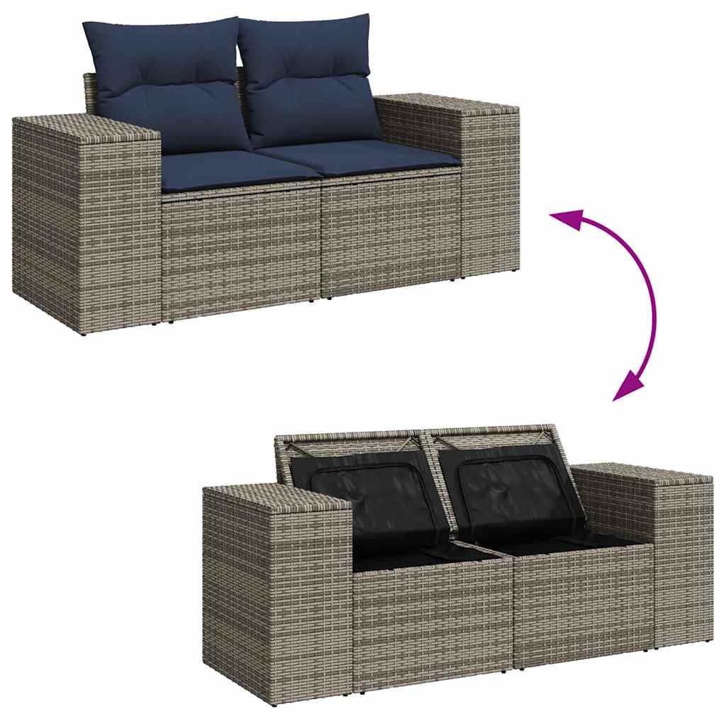 14 Piece Garden Sofa Set with Cushions Grey Poly Rattan Acacia
