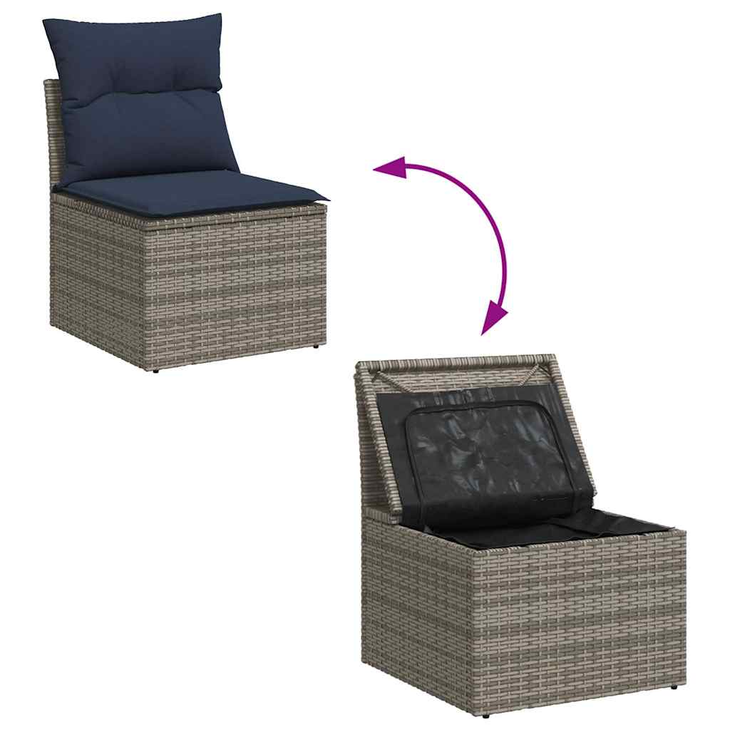 14 Piece Garden Sofa Set with Cushions Grey Poly Rattan Acacia