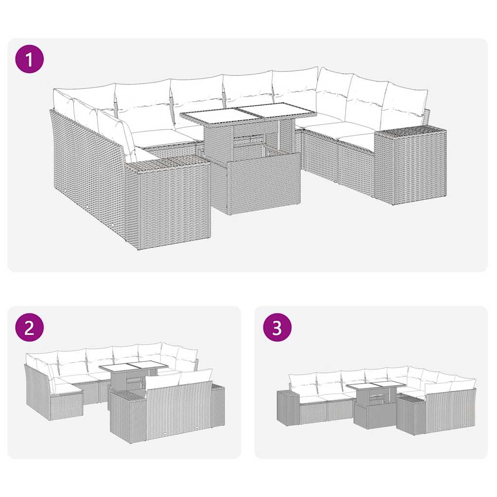 14 Piece Garden Sofa Set with Cushions Grey Poly Rattan Acacia
