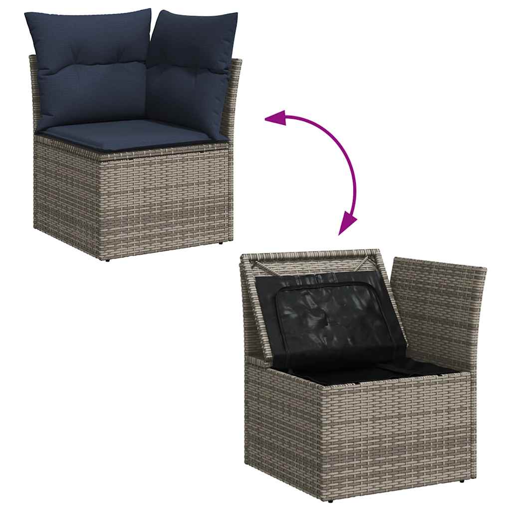 14 Piece Garden Sofa Set with Cushions Grey Poly Rattan Acacia