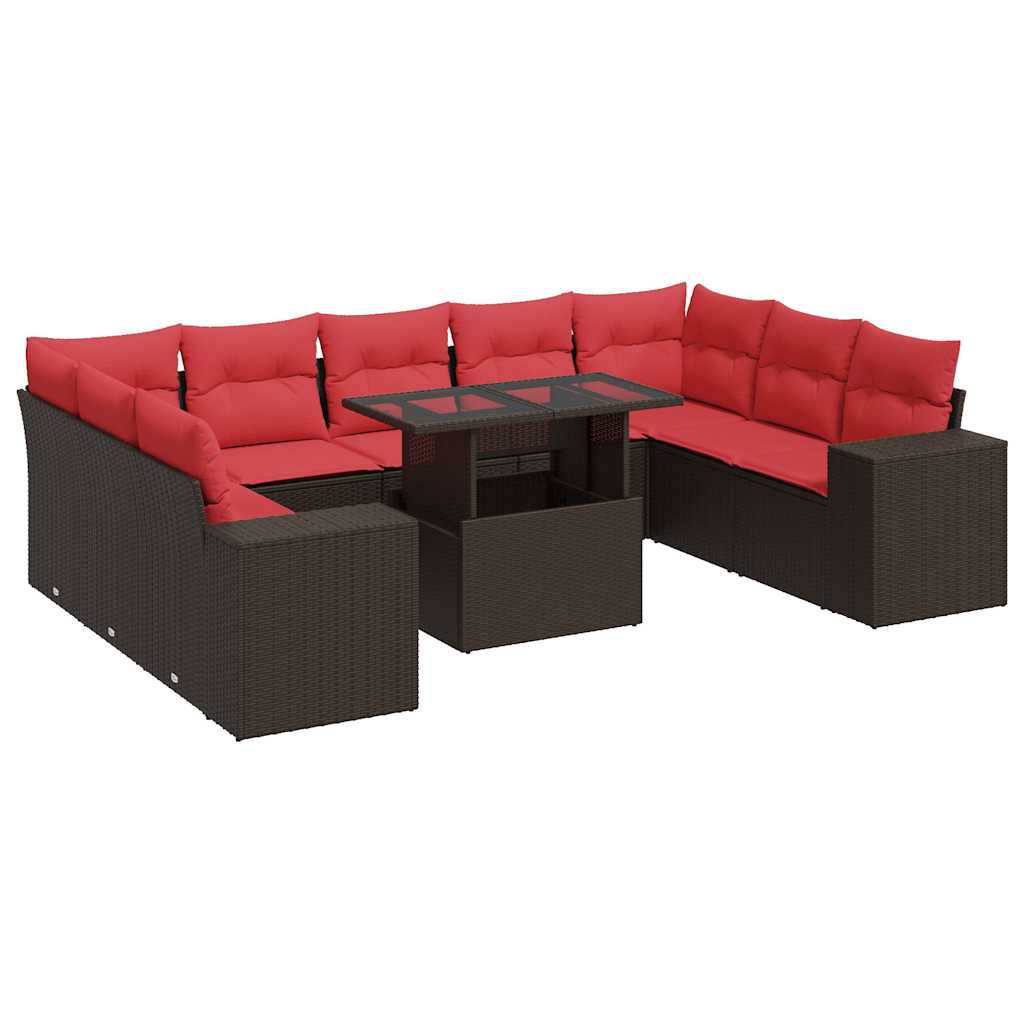 15 Piece Garden Sofa Set with Cushions Brown Poly Rattan Acacia