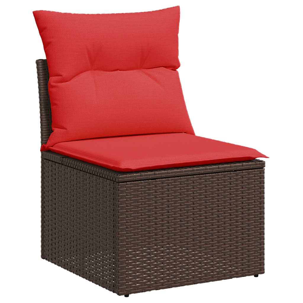 15 Piece Garden Sofa Set with Cushions Brown Poly Rattan Acacia