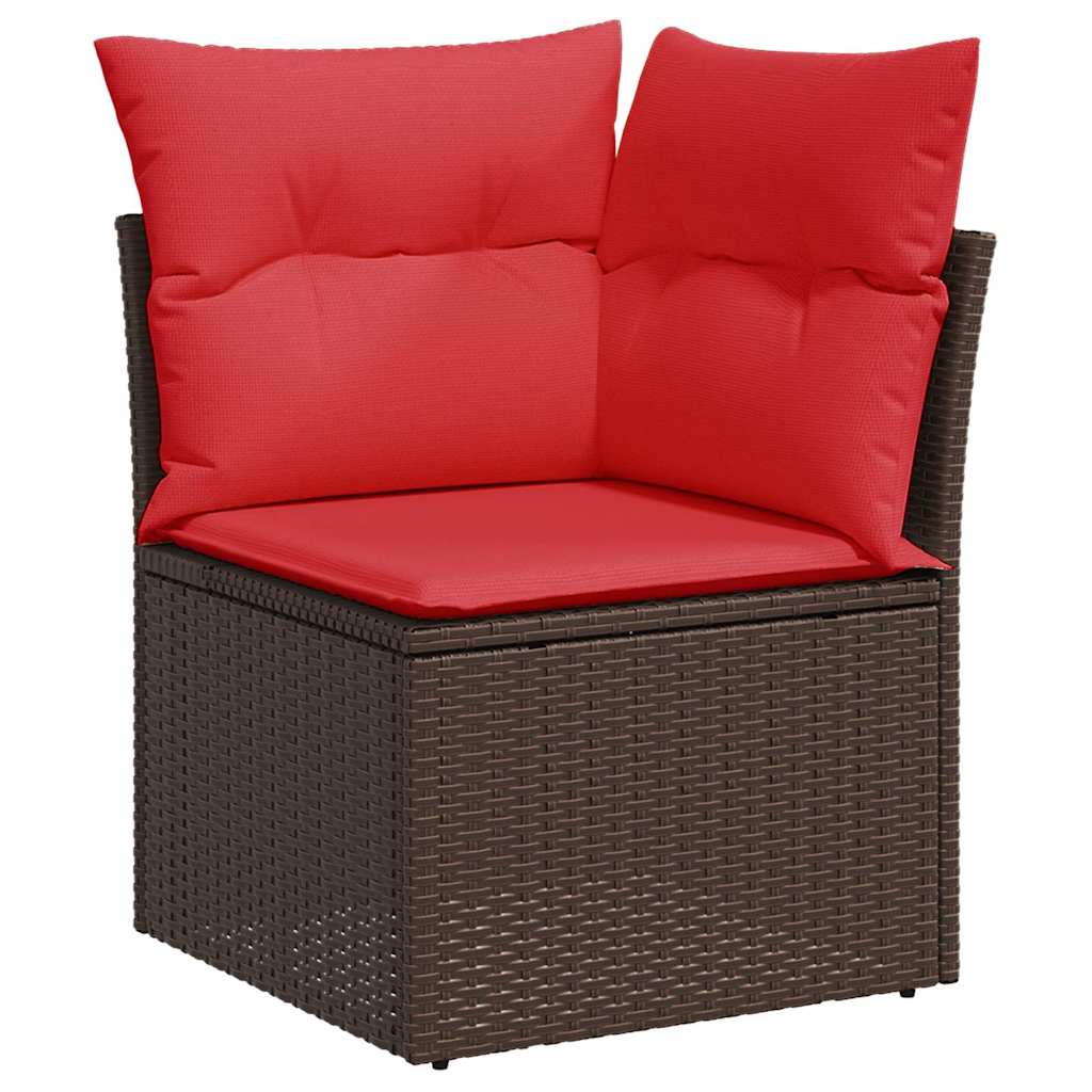 15 Piece Garden Sofa Set with Cushions Brown Poly Rattan Acacia