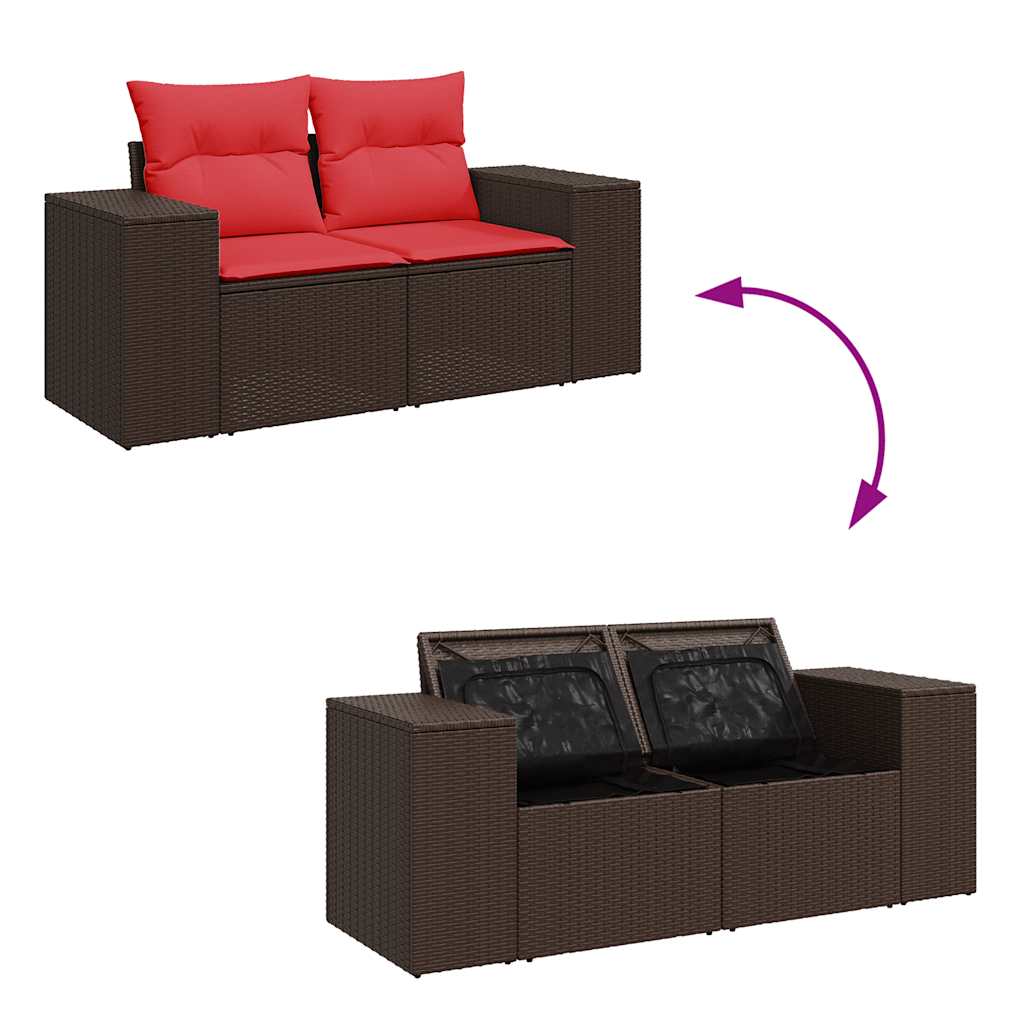 15 Piece Garden Sofa Set with Cushions Brown Poly Rattan Acacia