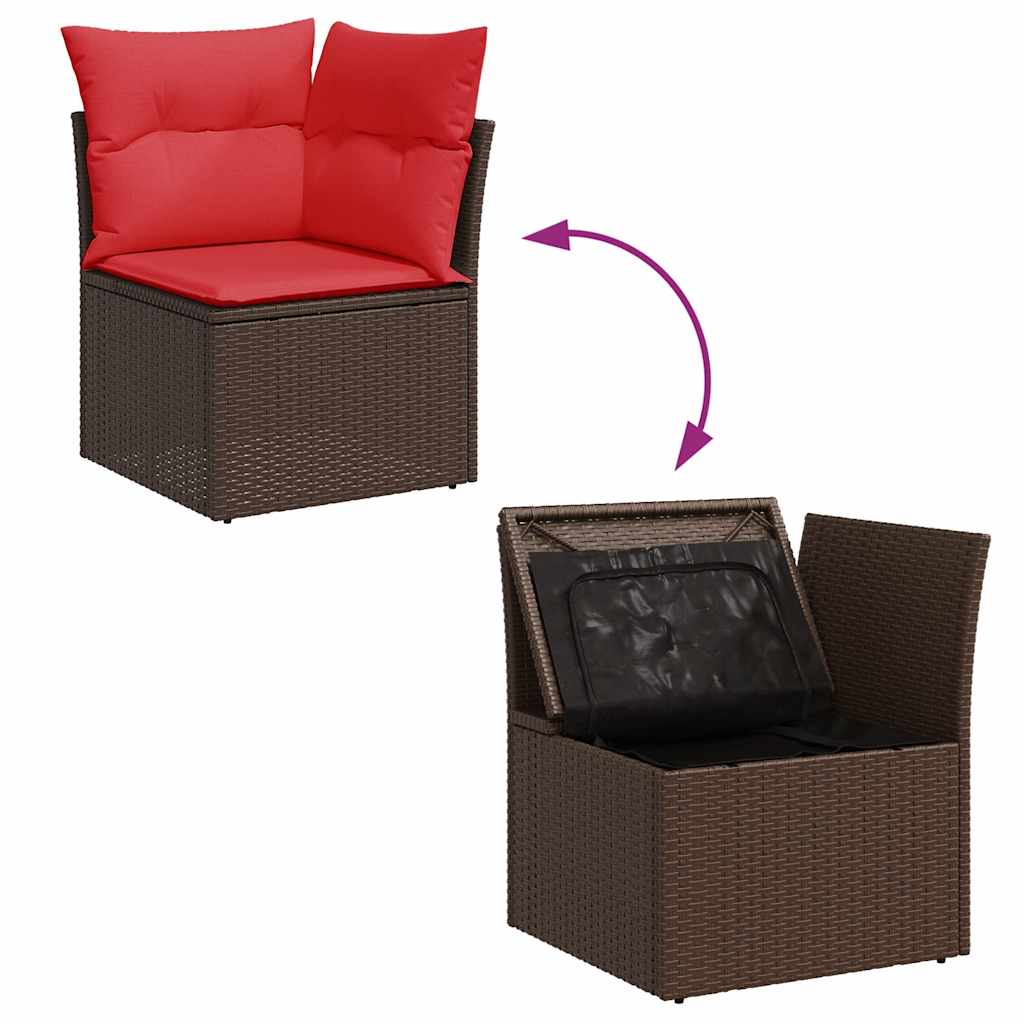 15 Piece Garden Sofa Set with Cushions Brown Poly Rattan Acacia