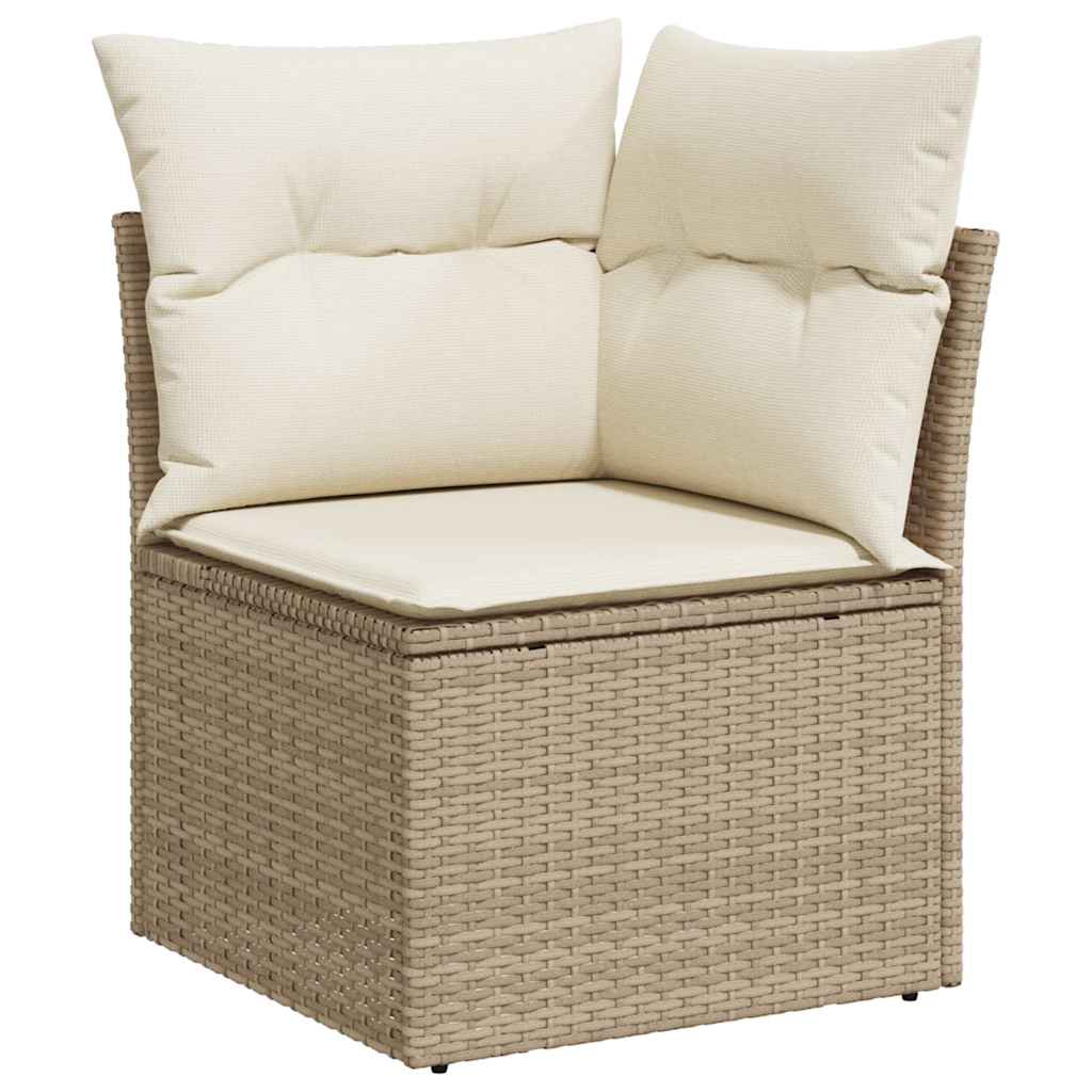 11 Piece Garden Sofa Set with Cushions Beige Poly Rattan Acacia
