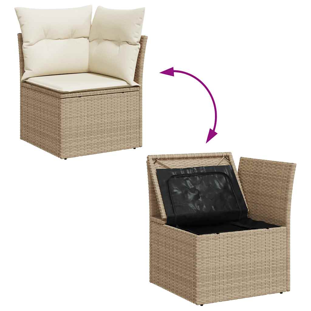 11 Piece Garden Sofa Set with Cushions Beige Poly Rattan Acacia