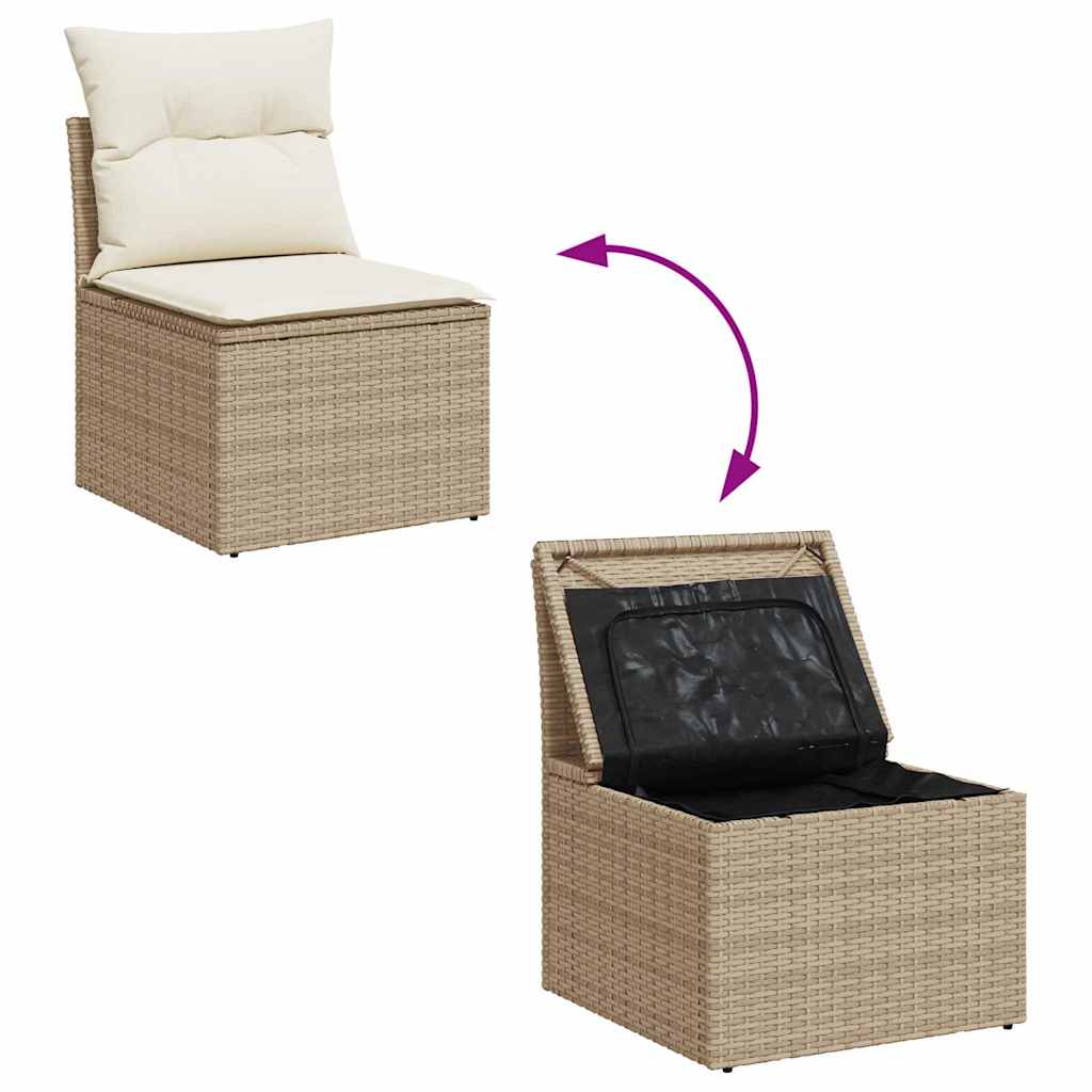 11 Piece Garden Sofa Set with Cushions Beige Poly Rattan Acacia