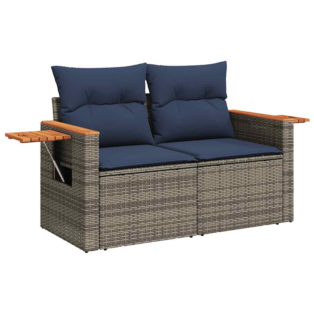 11 Piece Garden Sofa Set with Cushions Grey Poly Rattan Acacia