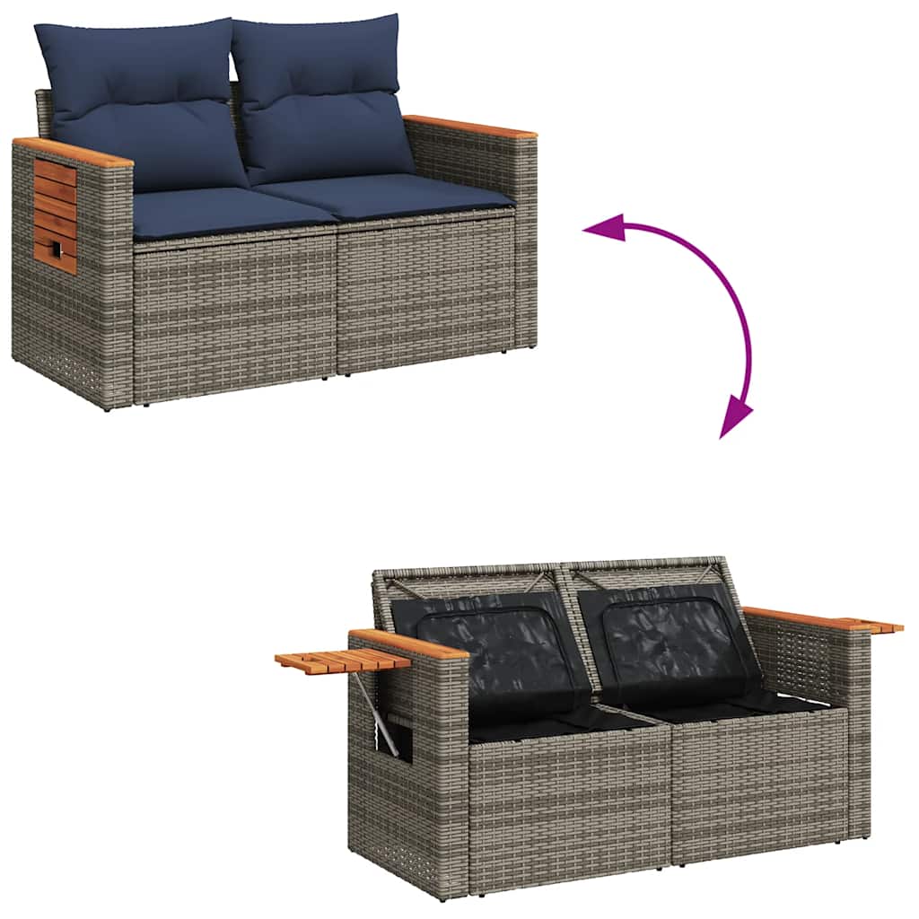 11 Piece Garden Sofa Set with Cushions Grey Poly Rattan Acacia