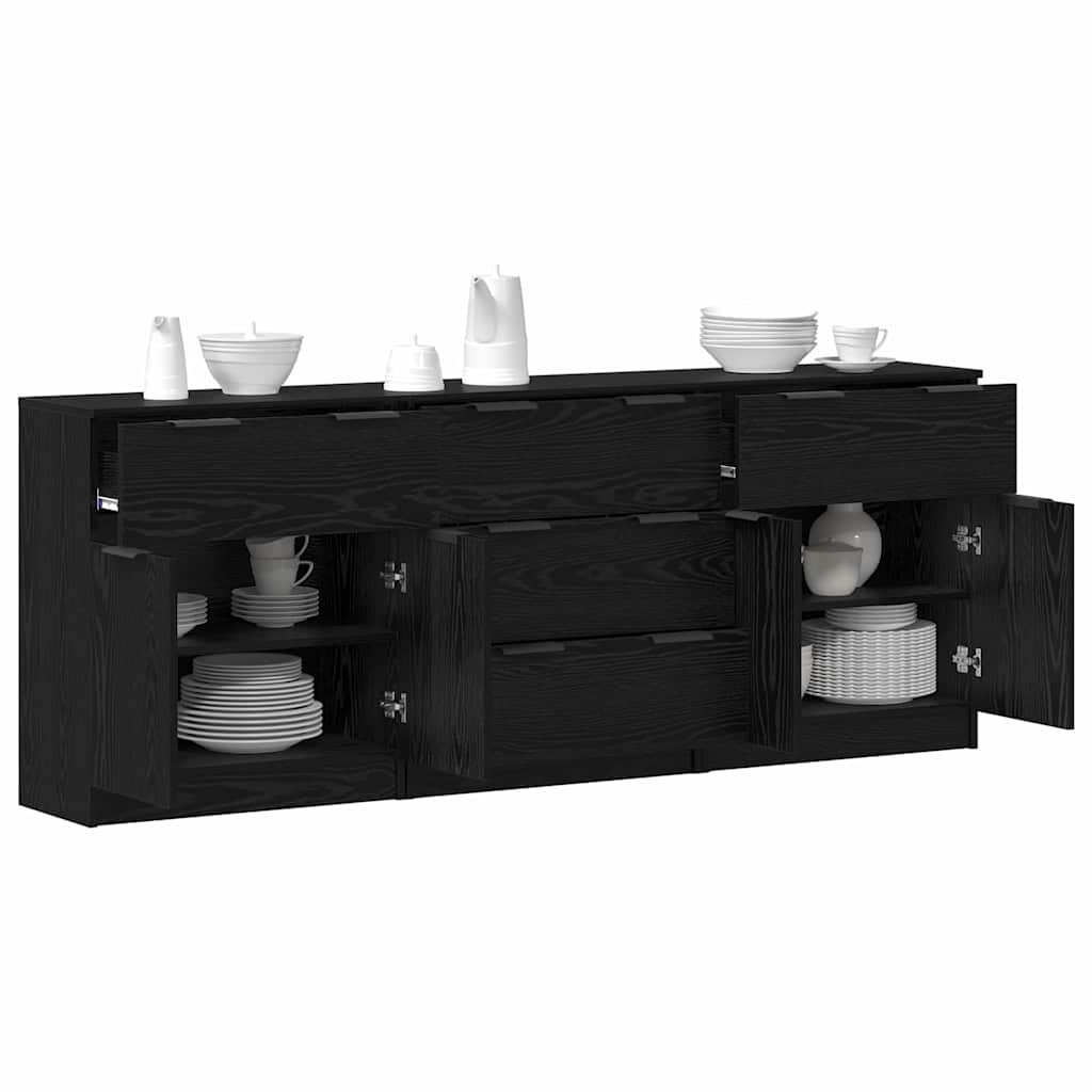 Sideboard 3 pcs Black oak 60 x 30 x 70 cm Engineered wood